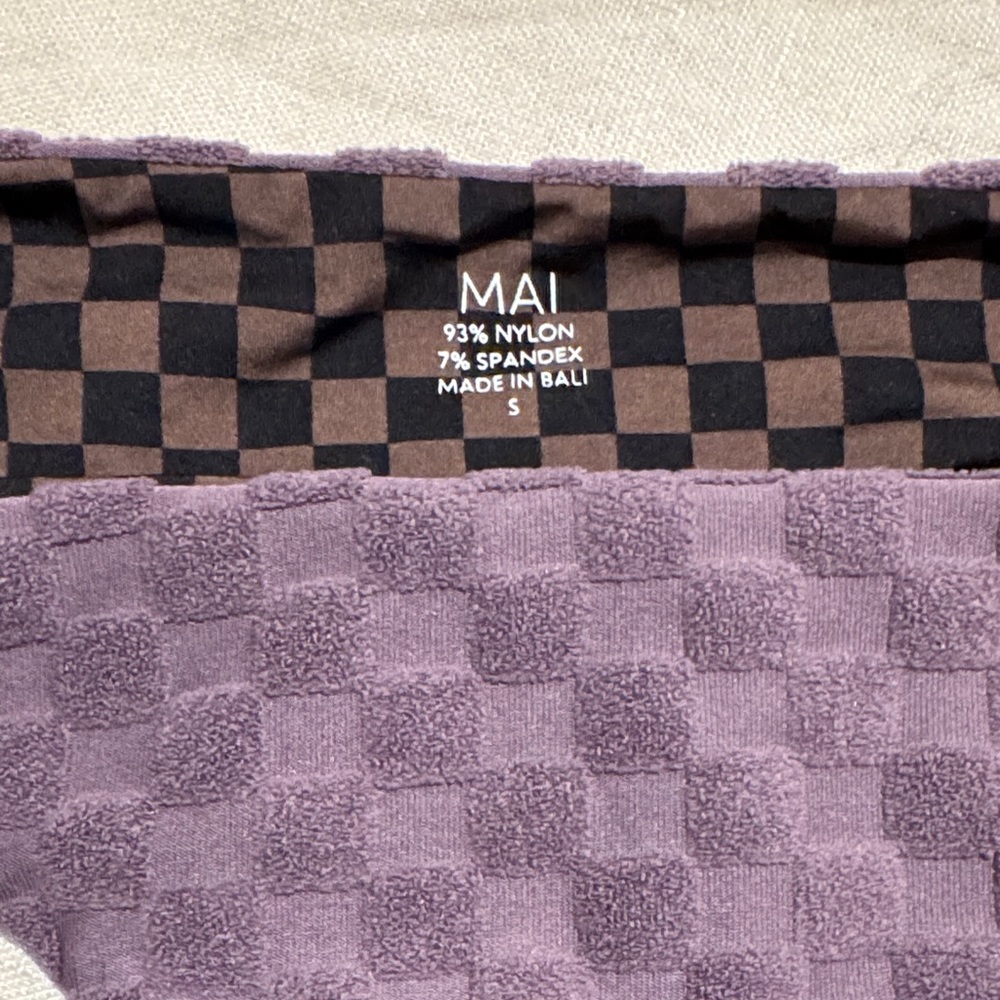 MAI Classic Bikini Bottom in Plum Terry Check - Picture 3 of 3